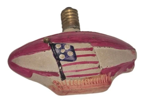 Vintage Christmas Light Bulb Blimp Figural Painted Glass Zeppelin USA Patriotic