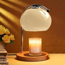 Aroma Wax Melting Lamp Retro Wood Storage Tray Glass Candle Warmer Desk Lamp,...