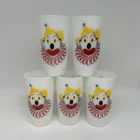 🤡 5 Vintage Clown Circus White Milk Glass 12oz Tumblers 1950s Hazel Atlas