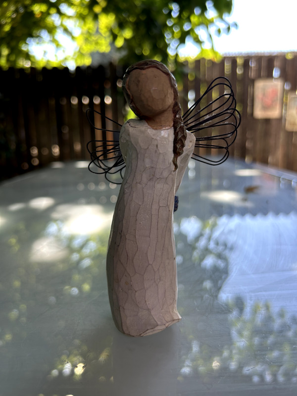 Willow Tree Thank You Angel, 5" Standing Holding Blue Flowers, Demdaco