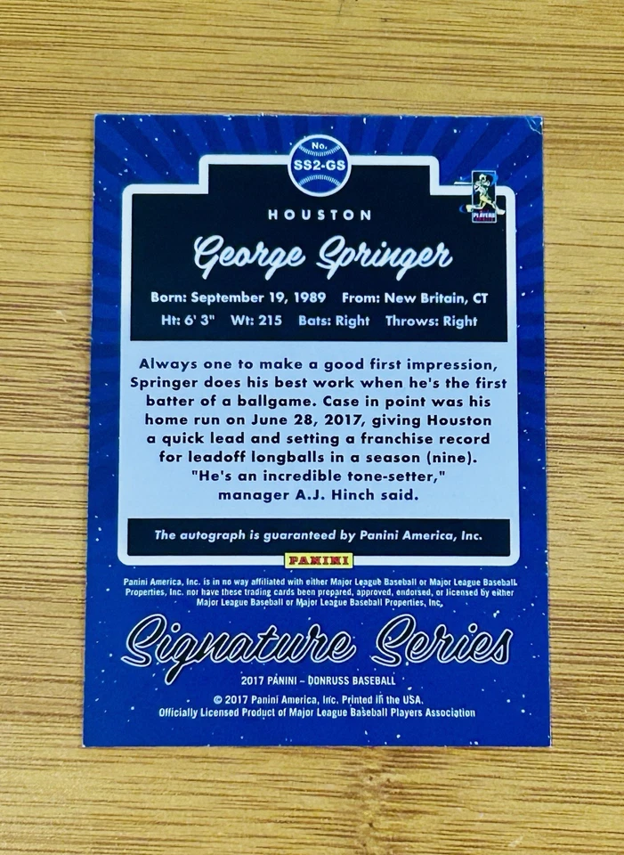 2017 Donruss George Springer GOLD AUTO /25 Blue Jays Walkoff HR World Series🔥 - Image 2 of 4