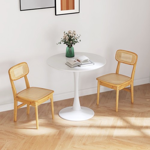Rattan Dining Chairs Set of 2 Simulated Rattan Backrest Wood Frame ...