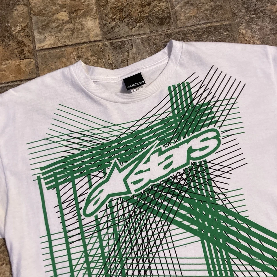 Vintage Y2K Alpine Star White Green Big Logo T Shirt Size Medium - Image 2 of 4