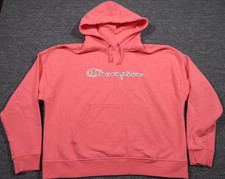 Champion Hoodie Sweatshirt Womens XL Pink Pullover Embroidered Spell Out Logo