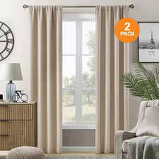 Hayden Natural Embossed 38 In. W X 84 In. L Rod Pocket Blackout Curtains Set of