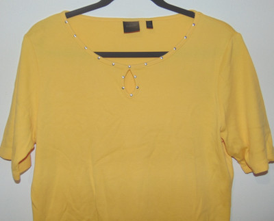 Rafaella Studio Short Sleeve Women Large Yellow  Portrait Neck Keyhole Knit Top