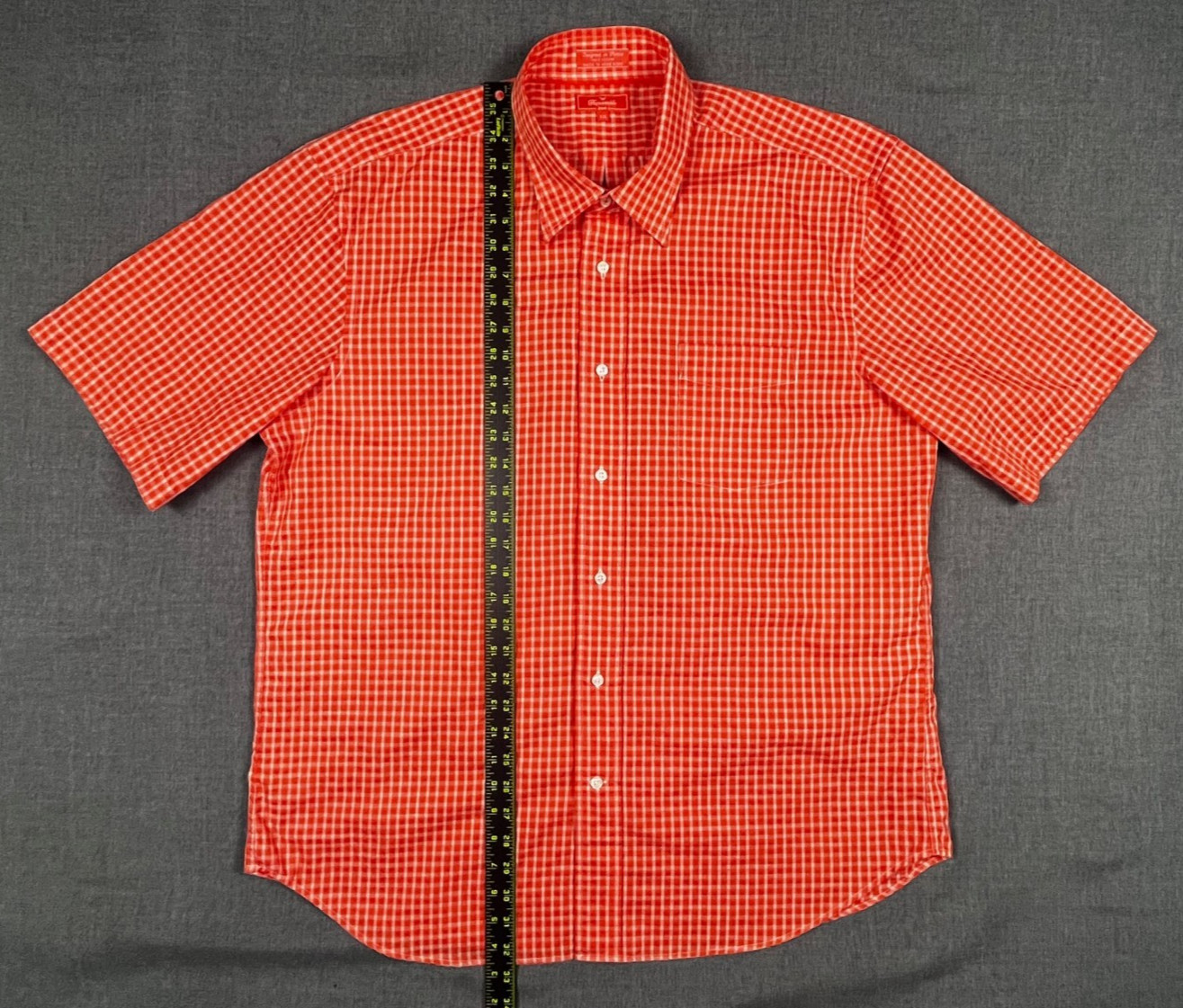 Faconnable Orange Gingham Button Up, Short Sleeve… - image 7