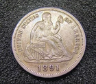1891 Liberty Seated Dime 10C - Philadelphia Mint - Surv. Pop.- 7,000 - F-VF Cond