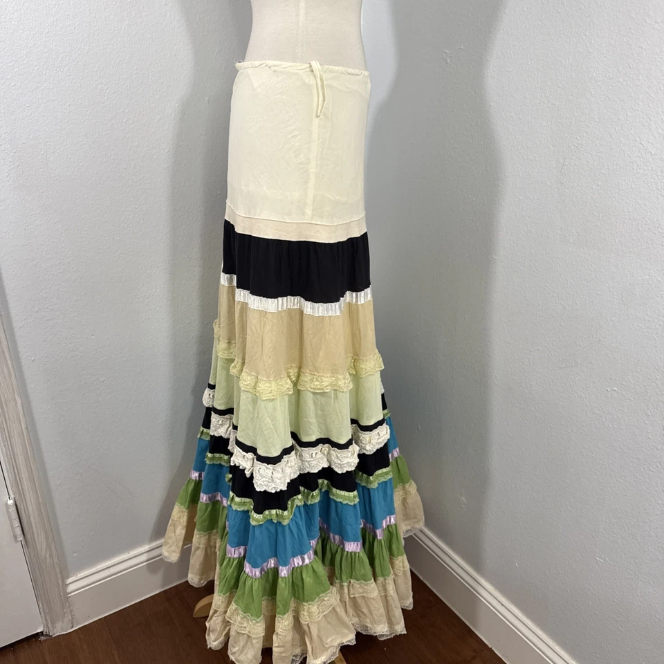 Falda de Lapislázuli Para Mujer M Multi Patchwork Volantes en Niveles Fluida Gitana Festival Boho Foto 3 de 4