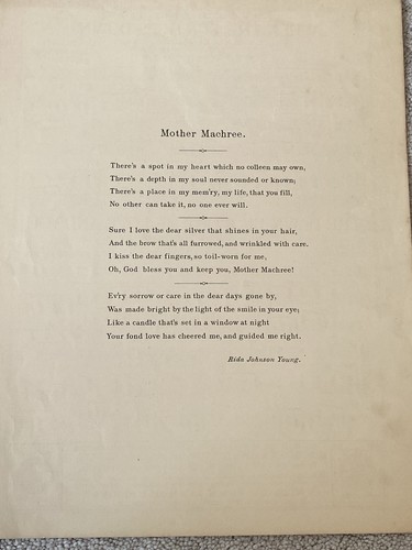 1944 MOTHER MACHREE Sheet Music by Olcott, Ball & Young (Key of C) - Picture 2 of 5