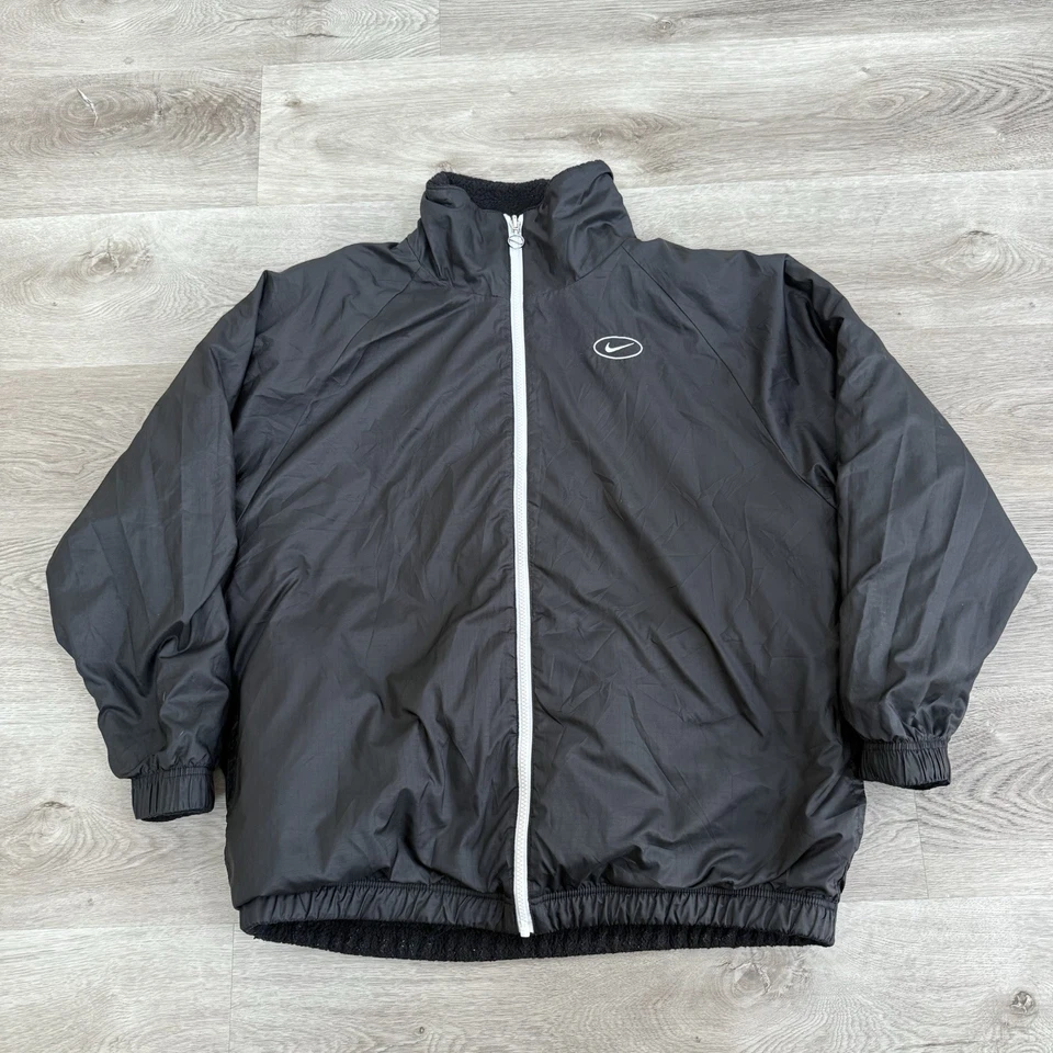 Nike Big Swoosh Reversible Boa Jacket Fleece Sherpa S Black Oversized Winter - Image 3 of 4