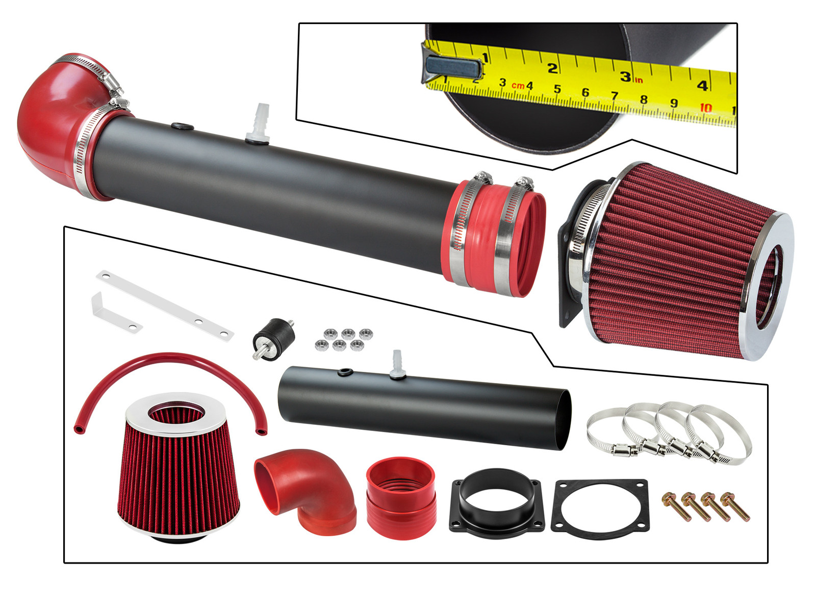 BCP RW RED For 1997-2003 Ford F150 4.2L V6 RAM AIR INTAKE INDUCTION KIT +Filter