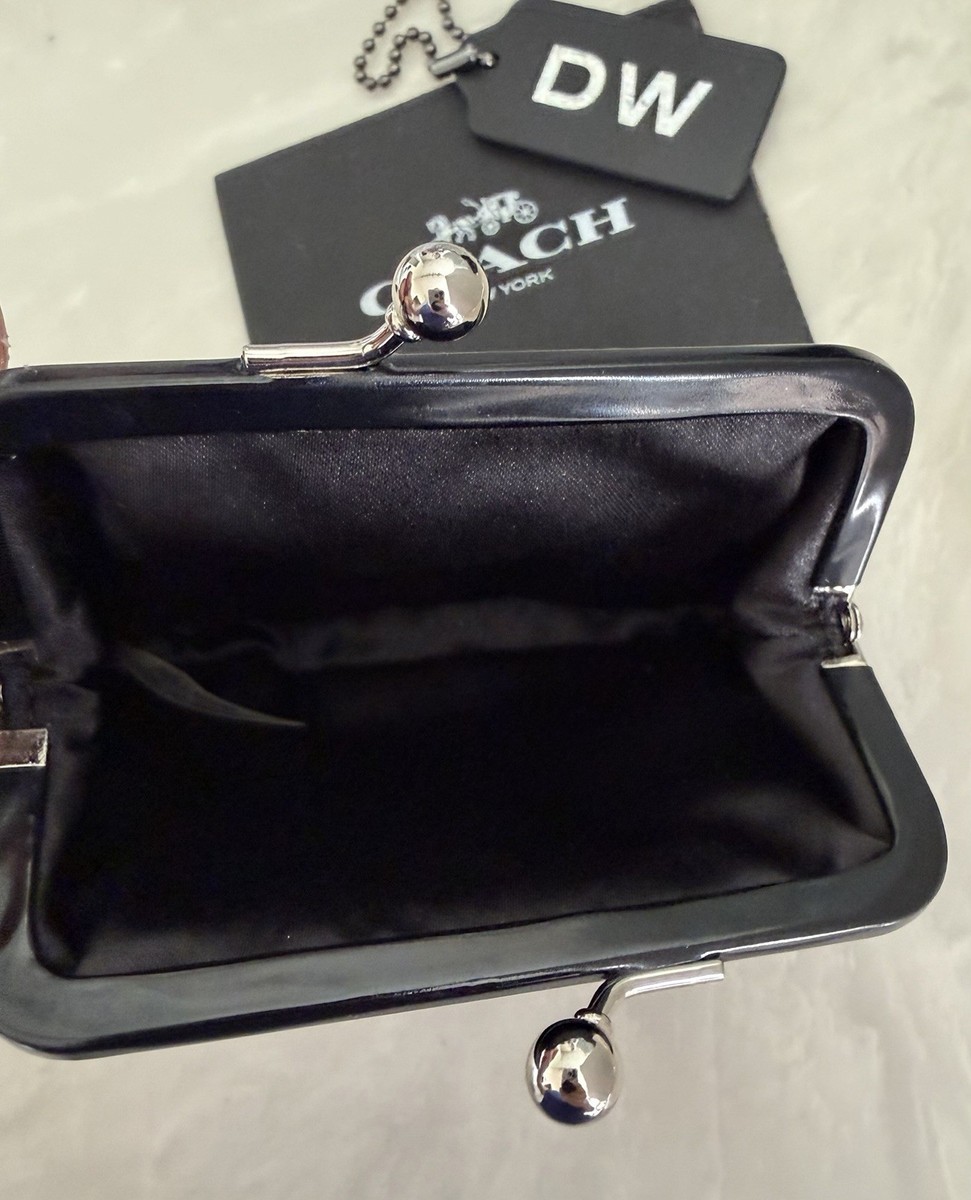 NWT COACH VIOLET/MULTI OCELOT LEOPARD KISSLOCK FRAME COIN PURSE