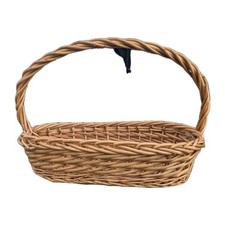 Oval Gathering Basket With Handle Beige Tan Boho Wicker Garden Flowers Veggies