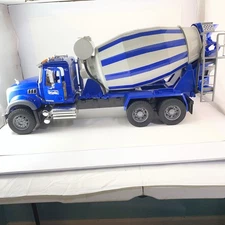 Bruder 02814 Mack Cement Mixer Truck - Blue Missing 1 Smokestack & cement Shoot.