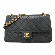 Auth [5pa0354-h] CHANEL Shoulder Bag Matrasse W flap WChain Lambskin Black G...