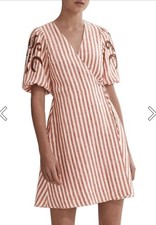 COUNTRY ROAD Size 12 LUREX EMBROIDERED Wrap DRESS W Pockets Stripe Pattern