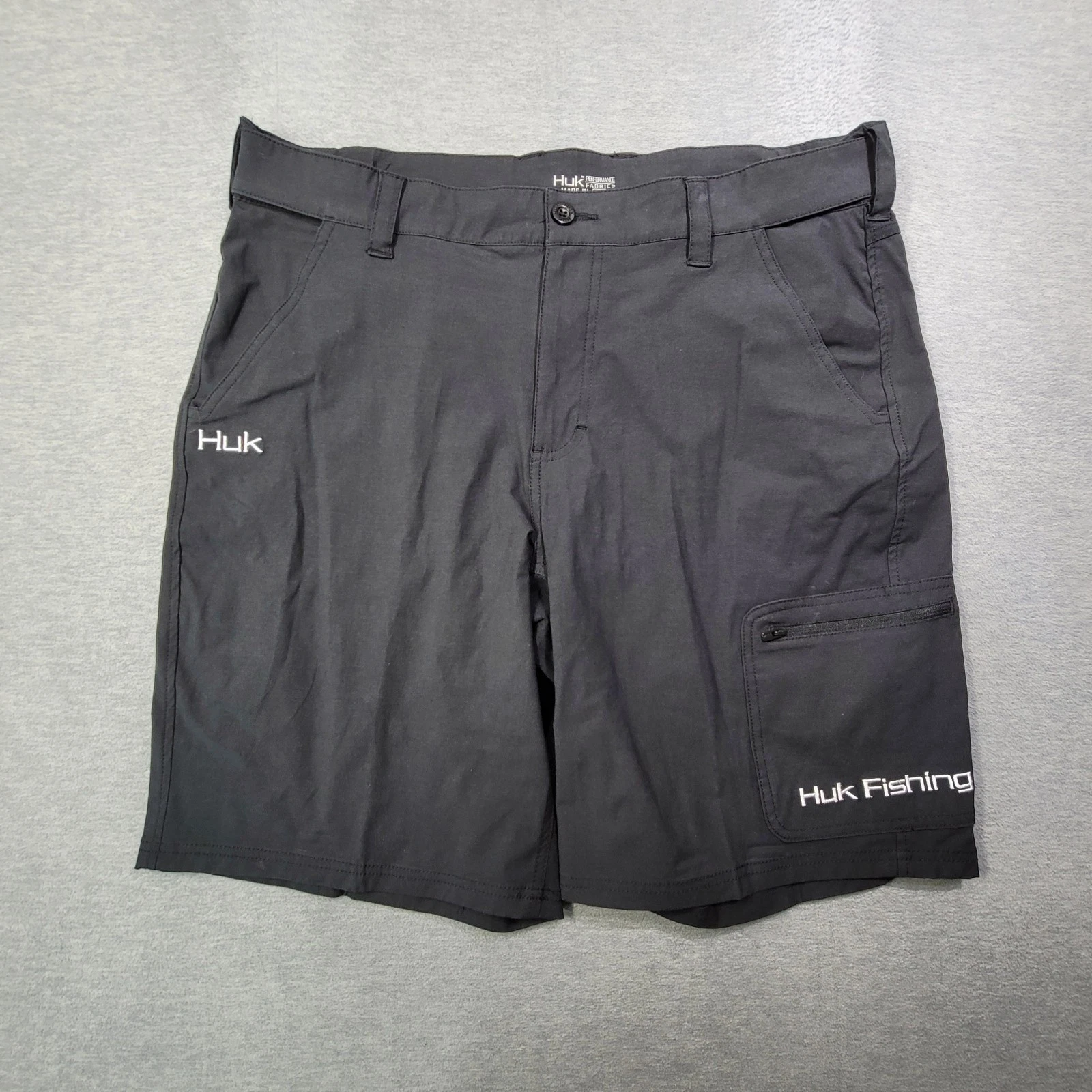 Huk Fishing Shorts Mens XL Black Performance Stretch 10.5" Outdoor Logo