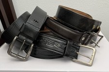 Lot of 4 Vintage Leather Belts Black Brown Embossed Wide Tulliani GWM Davis USA