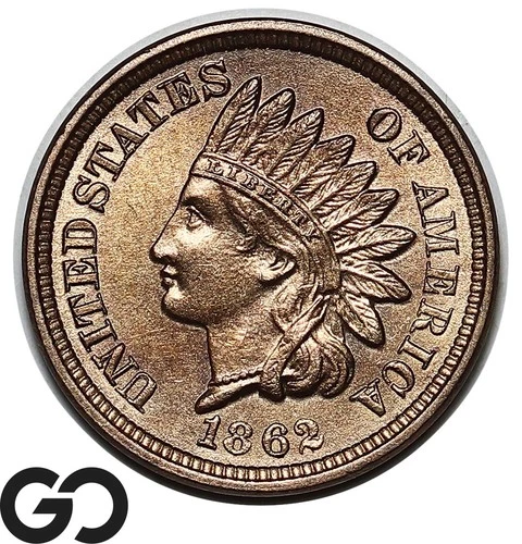 1862 Indian Head Cent Penny, Sharply Struck & Lustrous Gem BU++ Tough Date!