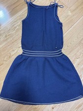 CHANEL Dress S Navy Blue Solid Knitted Wool Vintage Condition 3A