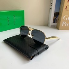 Bottega Veneta 8138 Aviator Sunglasses Gold Dark Gray Lens 63-14-151mm NEW CASE