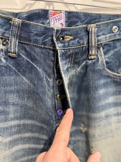 VERY RARE! $879 PRPS JAPAN GTO P29P02BB DARK BURNER SLIM BOOTCUT JEAN 34 W33X32L - Image 4 of 4