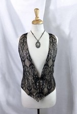 Black Flower Lace Vest Fairycore Whimsigoth Steampunk Formal Party Evening Wear