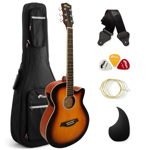 Tiger Sunburst Electro Acoustic Guitar Package with Padded Bag