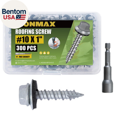 300-PCS Metal Roofing Screws #10 × 1 Inch, Rustproof Coating Hex Head Sheet Meta