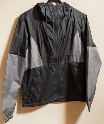 Columbia Women Rain Coat Size M Black Gray Hooded Rain Jacket