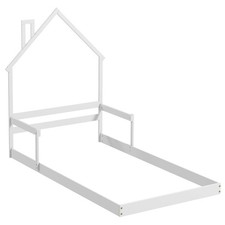 Twin Size Floor Bed for Kids with Chimney Headboard  Handrail