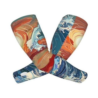 Gardening Sleeves For Women Men, Farm Sun One Size Japanese Waves Blue Red