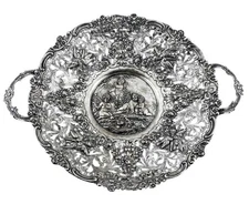 German 800 Silver Centerpiece. Intricate Repoussé Detailing and Cherubs