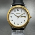 Seiko Watch Men 37mm White Dial Two Tone Daydate Round 7N43-9070 New Battery