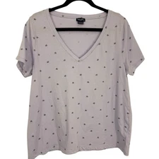 Splendid Short Sleeve V Neck Tee Women size XL Cotton Light Blue Stars Pattern