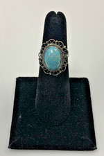 Sterling Silver Filigree Ring with Oval Turquoise Stone Size 5.5/10.5mm - 878556