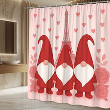 Cute Red Gnome Shower Curtain with Eiffel Tower and Hearts