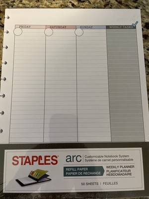ARC Customizable Notebook System Weekly Planner Refill Paper 11'' x 8.5'' 50 Pgs