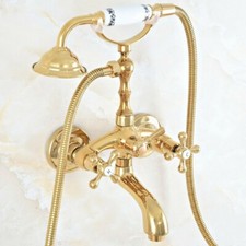 Gold Color Brass Bathtub Clawfoot Faucet Mixer Tap Telephone Handheld Shower