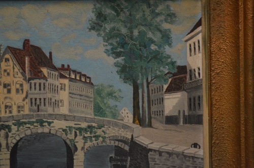 ANTIGUO CUADRO CIUDAD DE LIEJA EN LA MADERA PASO TELA MARCO PINTURA FIRMADO ÓLEO - Imagen 3 de 7
