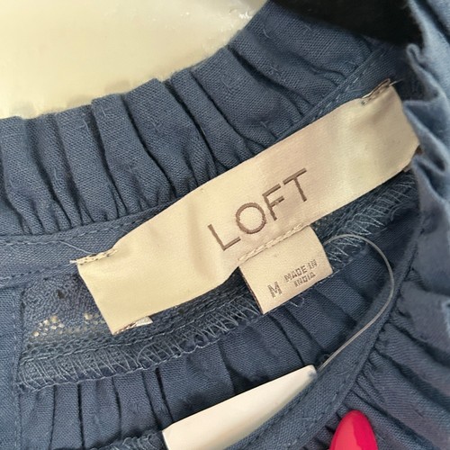LOFT Women Blue Eyelet Blouse Ruffle Mock Neck Long Sleeve Size Medium NEW TAG - Picture 5 of 8