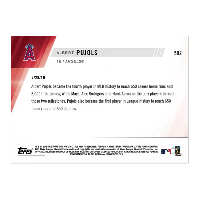 2019 Topps NOW Albert Pujols #592 ~ Los Angeles Angels - Image 2 of 2