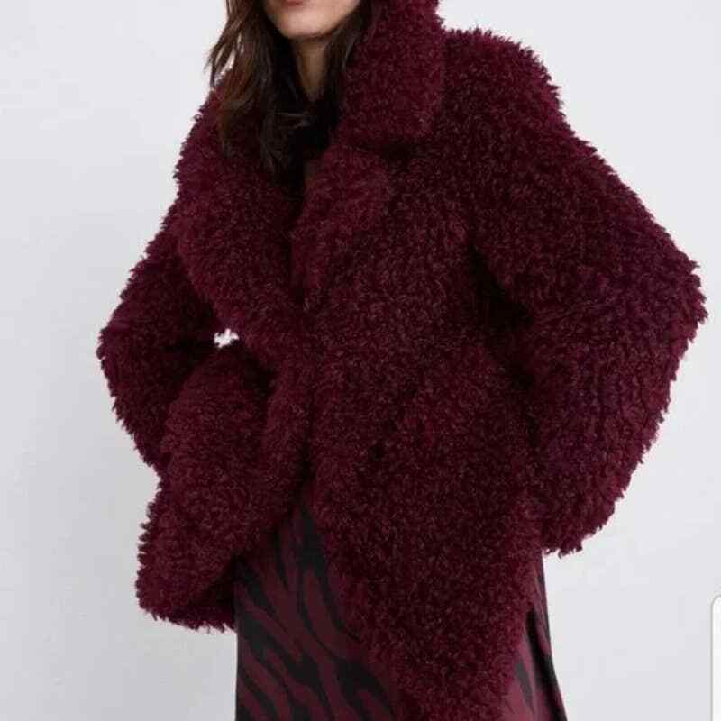 Zara Burgundy Teddy Coat XS - image 1