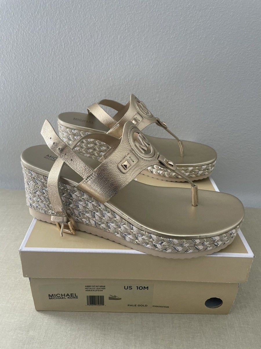 Michael Kors Aubrey Cutout Leather Wedge Women's Sandals Shoes
