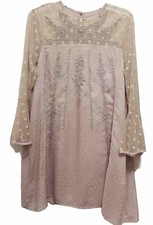 Entro S NWT Blush Long Sleeve Embroidered Swing Dress Peasant Boho Minimalist