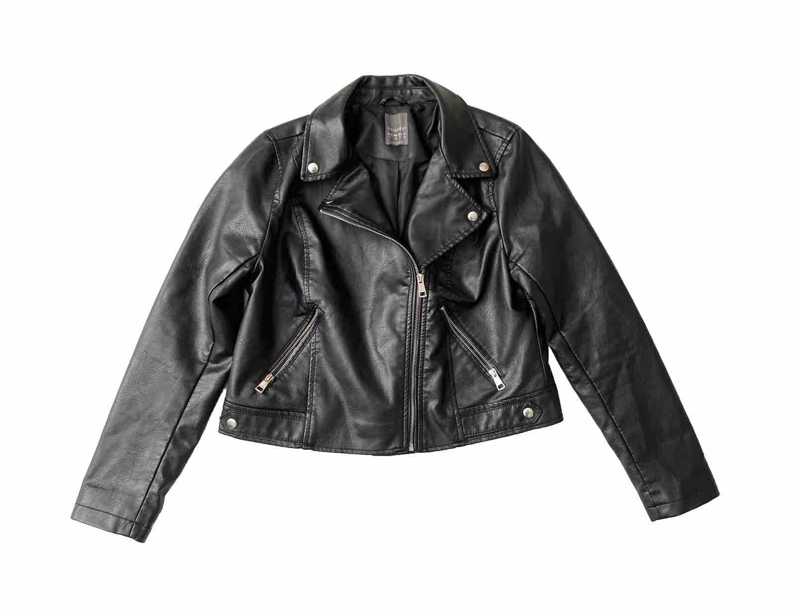 Women's Black Faux Leather Primark Biker Style jacket Size UK 14