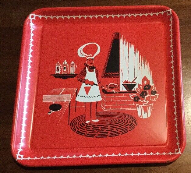 Large Mid-Century Modern Metal Serving Tray Red Stylistic