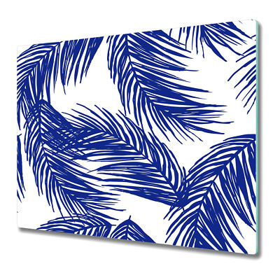 Herd-Abdeckplatte Glas Schneidebrett Ceranfeld-Abdeckung 60x52 Blaue Palmblätter