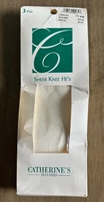 Catherines Sheer Knee Highs Pack Of 3  Plus Size A/B Linen NOS NEW